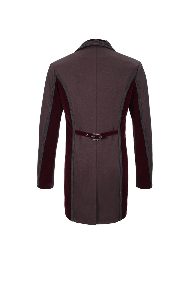 Red Front Floral Webbing Metal Retro Button Weft Velveteen Men's Gothic Tailcoat - Product - 8