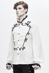 White Chiffon Hand Embroidered Mens Gothic Blouse - Product - 2