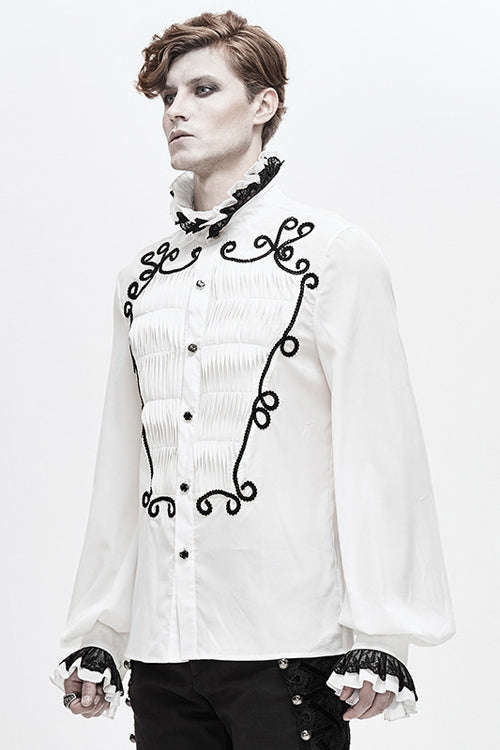 White Chiffon Hand Embroidered Mens Gothic Blouse - Product - 2