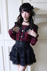 Jirai Kei Navy Collar Long Sleeves Bowknot Lace Sweet Japanese Blouse 3 Colors - Product - 10