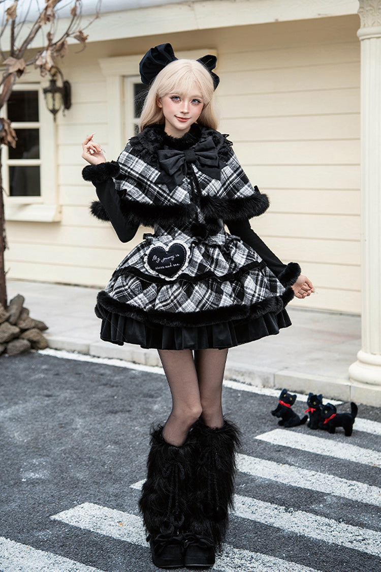 [Letters & Poems · Snowy Night Serenade] Triple-Layered Print Ruffle Bowknot Sweet Lolita Jsk Dress Set 2 Colors - Product - 16