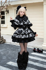 [Letters & Poems · Snowy Night Serenade] Triple-Layered Print Ruffle Bowknot Sweet Lolita Jsk Dress Set 2 Colors - Product - 16