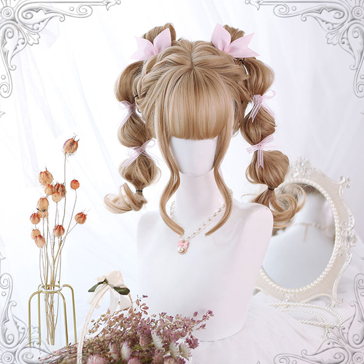 Light Brown Air Bangs Long Curly Hair Sweet Lolita Wigs - Brown - 1