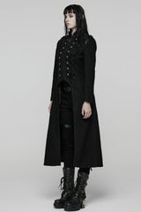 Black Stand Collar Long Sleeves Jacquard Zipper Double-Breasted Women's Punk Coat - Product - 2