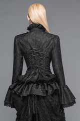 Black Trumpet Sleeves Lace Ruffled Vintage Print Womens Gothic Blouse - Product - 3