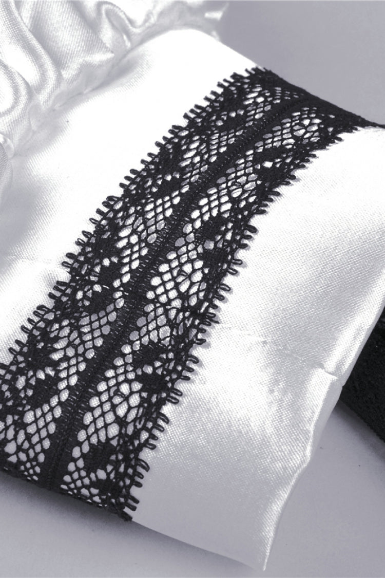 White Lapel Collar Long Sleeves Lace Lace-Up Zippered Women's Asceticism Dark JK Dress - Product - 14