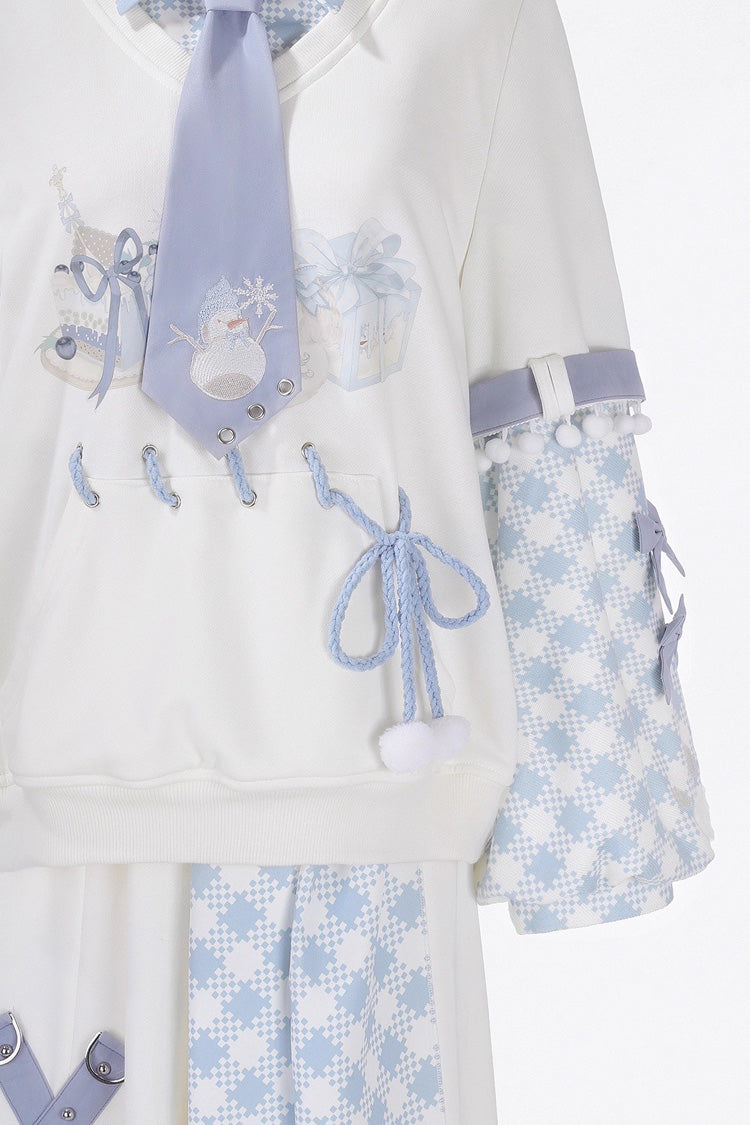 White Lapel Collar Long Sleeves Print Asymmetric Prince Handsome Ouji Lolita Set - Product - 5