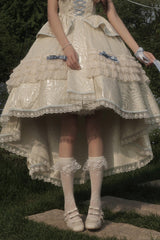 Ivory/Blue [Tycoon's Daughter] Ruffle Bowknot Sweet Elegant Princess Lolita Jsk Dress - Product - 2