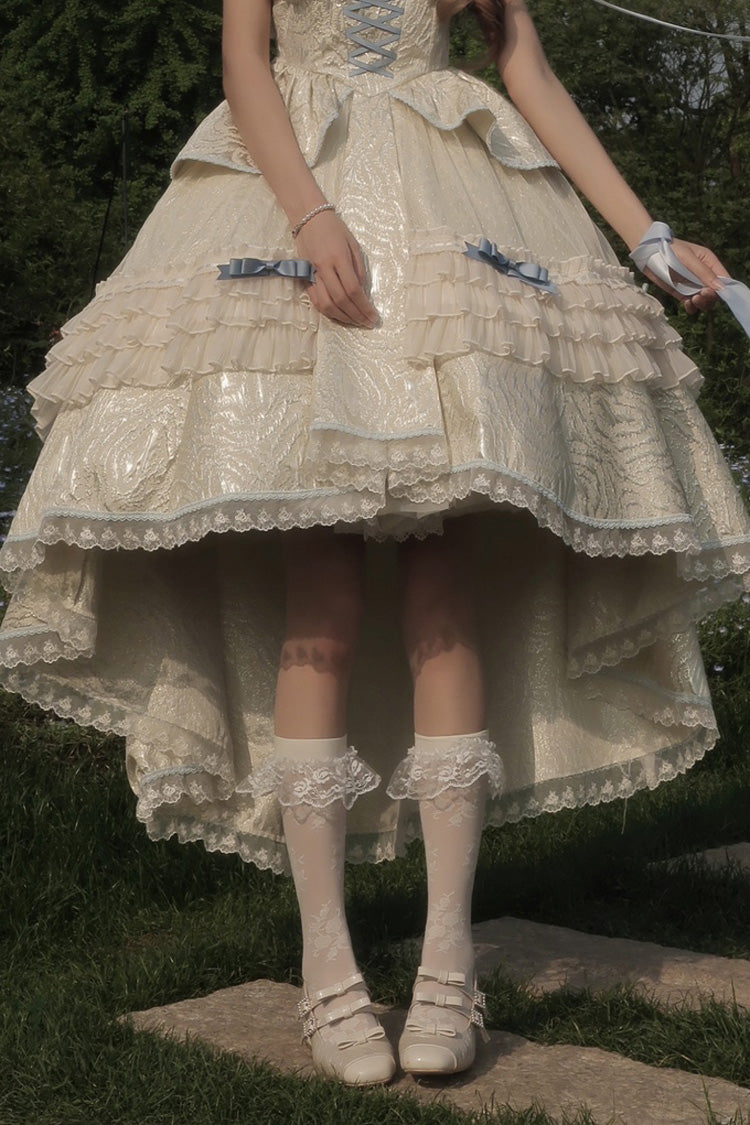 Ivory/Blue [Tycoon's Daughter] Ruffle Bowknot Sweet Elegant Princess Lolita Jsk Dress - Product - 2
