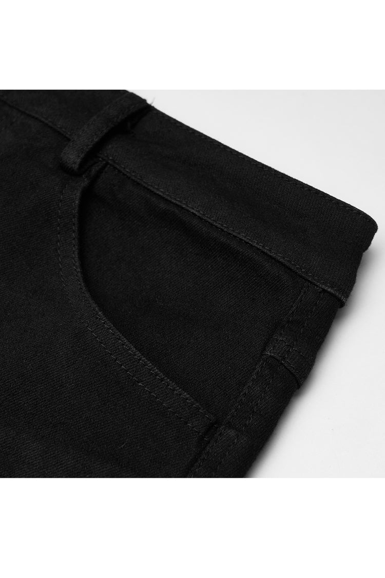 Black Metal Slant Buckle Loop Decoration Irregular Hem Denim Women's Punk Skirt - Product - 7