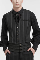 Black Retro Micro-Elastic Thick Stripe Stitching Three-Dimensional Texture Detachable Men's Punk Swallowtail Vest - Black - 1