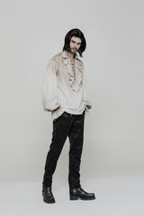 Men's Long Sleeves Ruched Lace-Up Steampunk Blouse 2 Colors - Product - 6