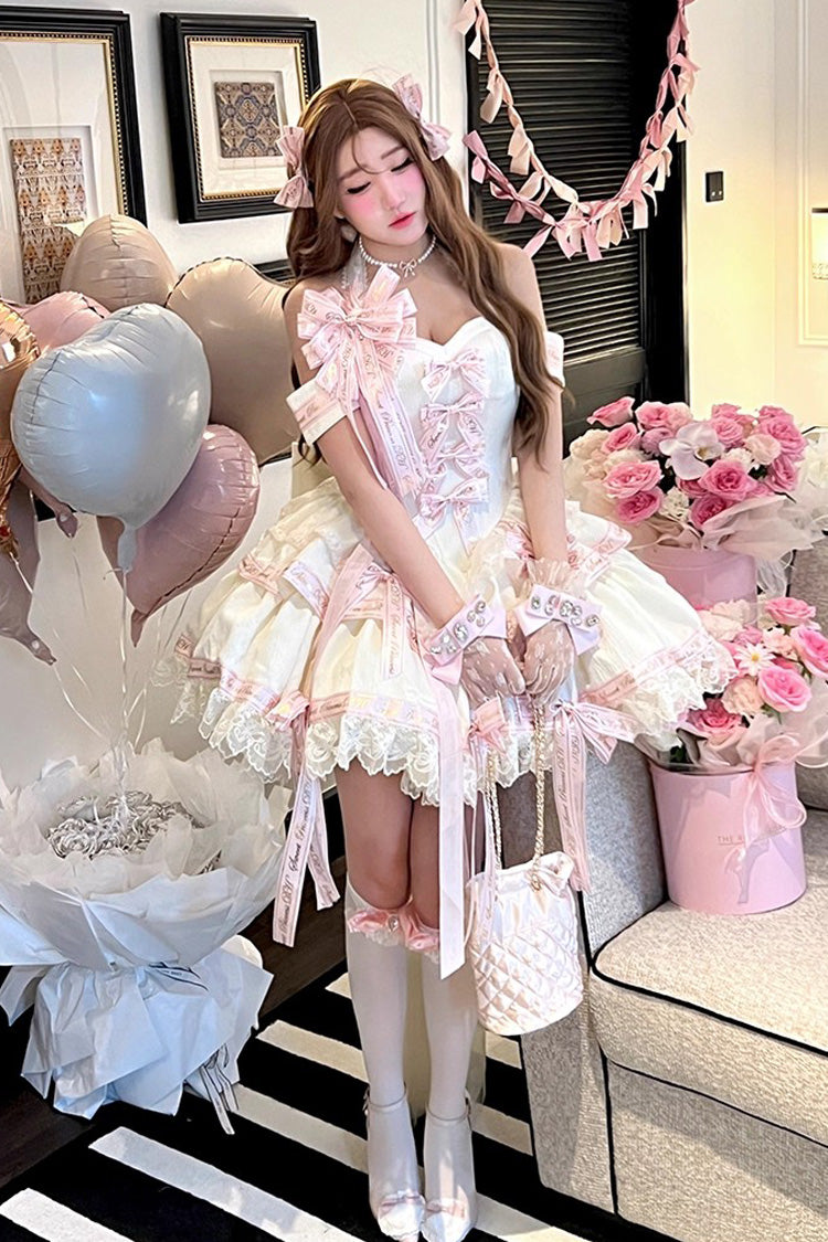 Pink [Young Lady] Halterneck Sleeveless Multi-Layered Ruffle Bowknot Elegant Princess Sweet Lolita Dress - Product - 8