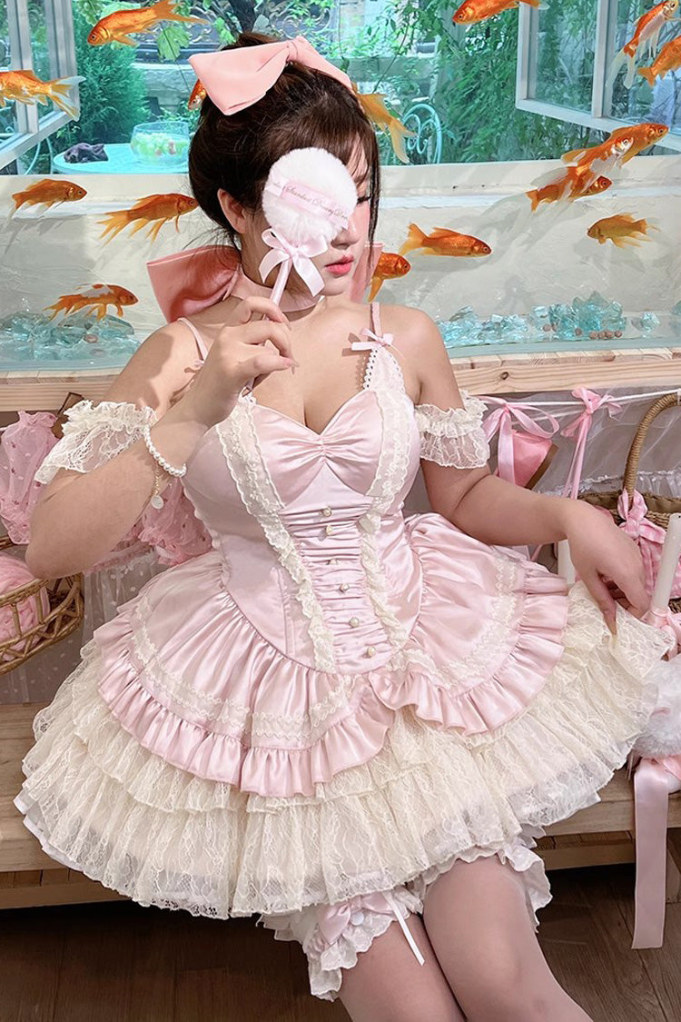 Pink [Ballet Cat] Multi-Layered Ruffle Bowknot Lace Sweet Ballet Lolita Jsk Dress - Product - 3