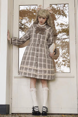 Light Brown Doll Collar Long Sleeves Multi-layer Print Bowknot Sweet College Style Lolita Dress Coat - Product - 9