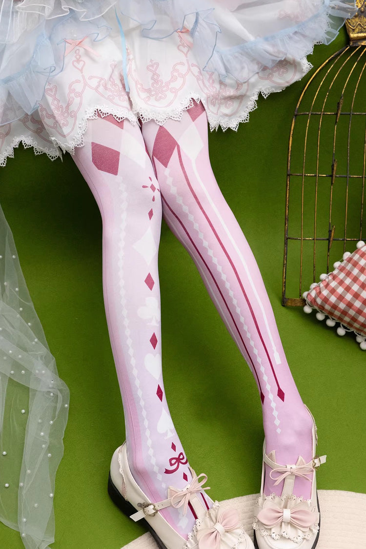[Alice in Wonderland] Poker Printed Gothic Lolita Tights 5 Colors - Pink - 5