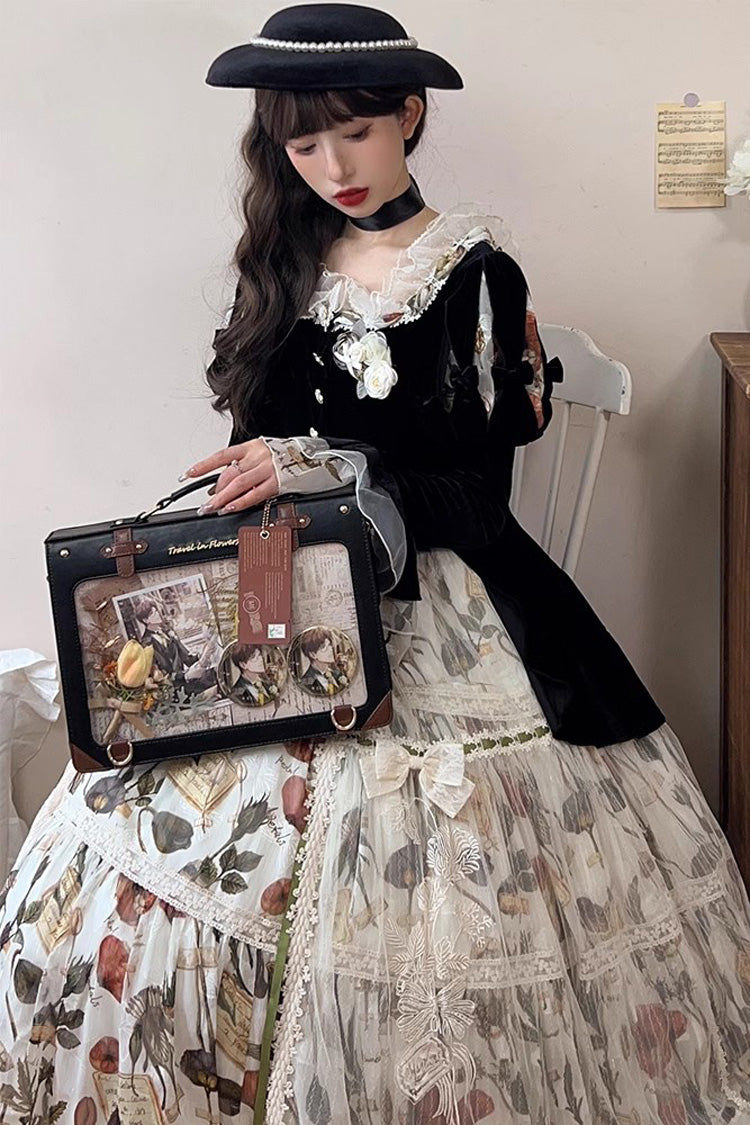 Black Travel Among Flowers College Style Sweet Lolita Handbag - Product - 2