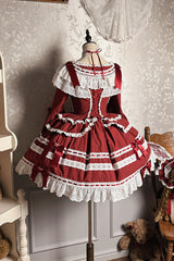 Wine Red [Rabbit Sleeping Doll] Long Trumpet Sleeves Ruffle Bowknot Lace Sweet Lolita Dress - Product - 7