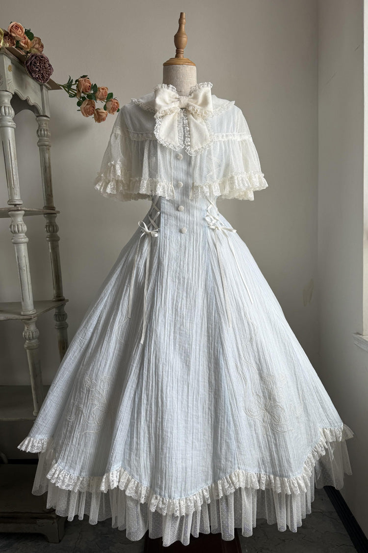 Light Blue [Wind Chime] Ruffled Embroidered Bow Lace Lace-Up Sweet Lolita Dress - Product - 5