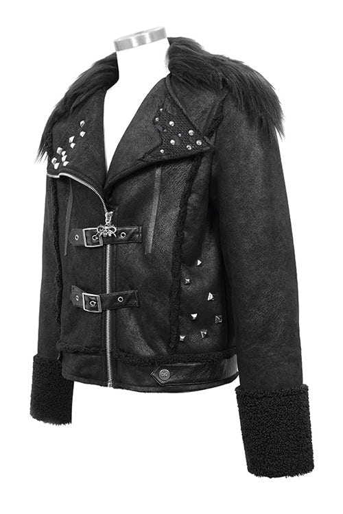 Black Wool Collar Decadent Warm Short Mens Punk Jacket - Product - 5