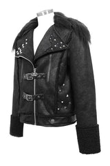 Black Wool Collar Decadent Warm Short Mens Punk Jacket - Product - 5