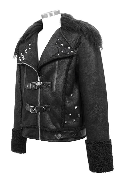 Black Wool Collar Decadent Warm Short Mens Punk Jacket - Product - 5