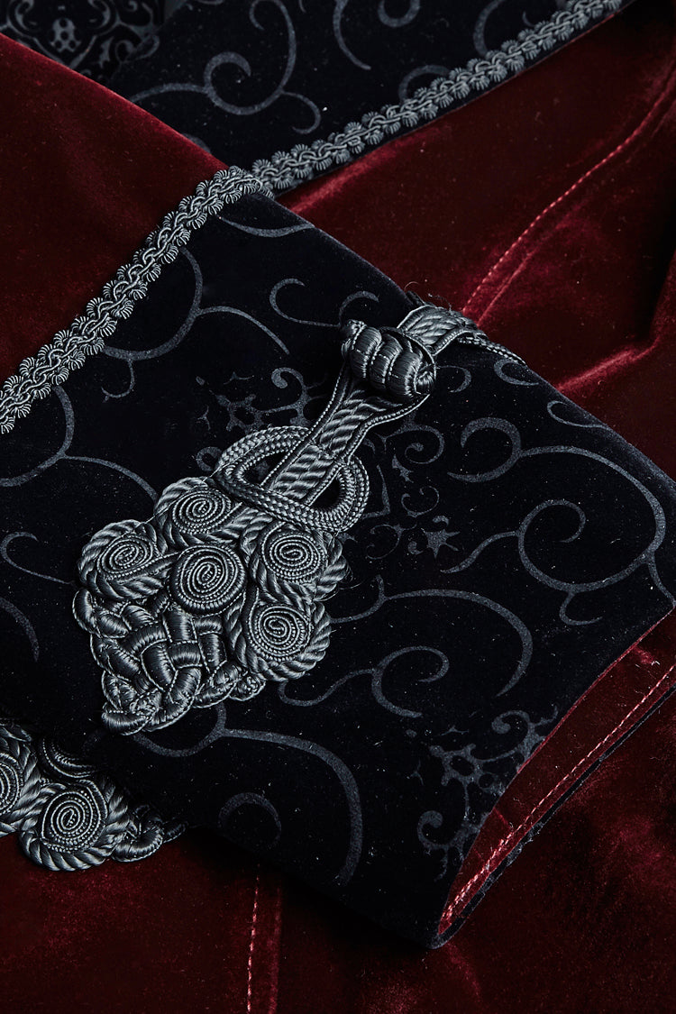 Red Embroidery Swallowtail Hem Mens Gothic Victorian Coat - Product - 8