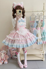 Cat Ear Story Multi-layer Ruffle Bowknot Sweet Lolita Jsk Dress 4 Colors - Product - 5