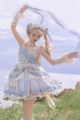 Blue [Moonstone] Sleeveless Ruffle Embroidery Bowknot Lace Fishbone Sweet Princess Lolita Dress - Product - 15