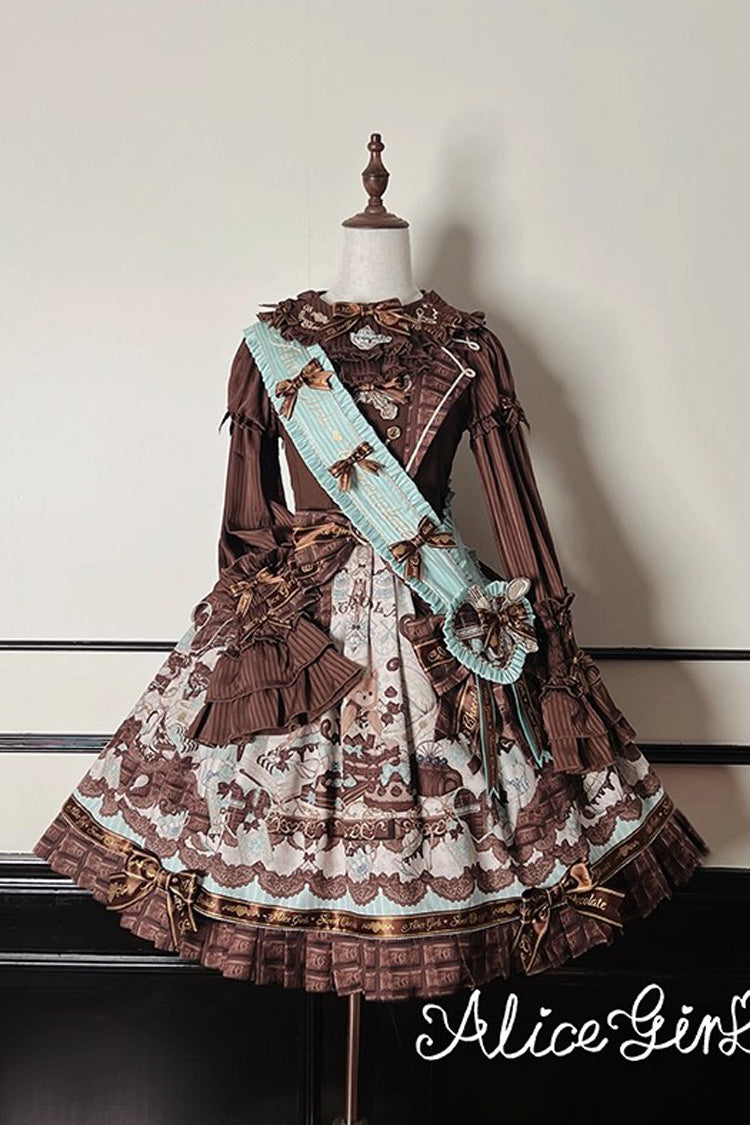 Brown [Teddy Bear Chocolate] Sleeveless Print Ruffle Bowknot Sweet Lolita Jsk Dress - Product - 10