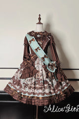 Brown [Teddy Bear Chocolate] Sleeveless Print Ruffle Bowknot Sweet Lolita Jsk Dress - Product - 10