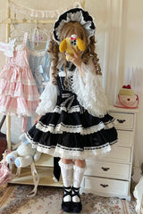 Black [Maiden Heart] Triple-Layered Ruffle Bowknot Lace Sweet Lolita Jsk Dress - Product - 7