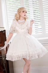 White Multi-Layered Ruffle Hanayome Hollow Bowknot Lace Sweet Vintage Gorgeous Lolita Dress - Product - 5