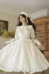 Ivory [Flower Sound] Long Sleeves Ruffle Cardigan Bowknot Lace Sweet Lolita Dress - Product - 6