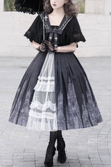 Black Sleeveless Print Lace Gothic Vintage Princess Lolita Jsk Dress - Black - 9