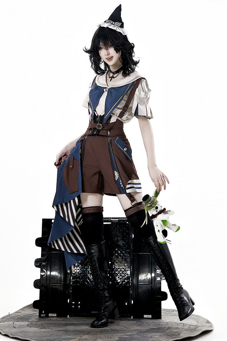 Brown [Inventor of Wonderful Equipment] Ouji Punk Cool Lolita Bib Shorts - Brown - 1
