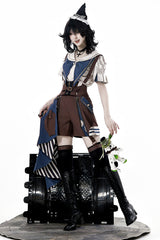 Brown [Inventor of Wonderful Equipment] Ouji Punk Cool Lolita Bib Shorts - Brown - 1