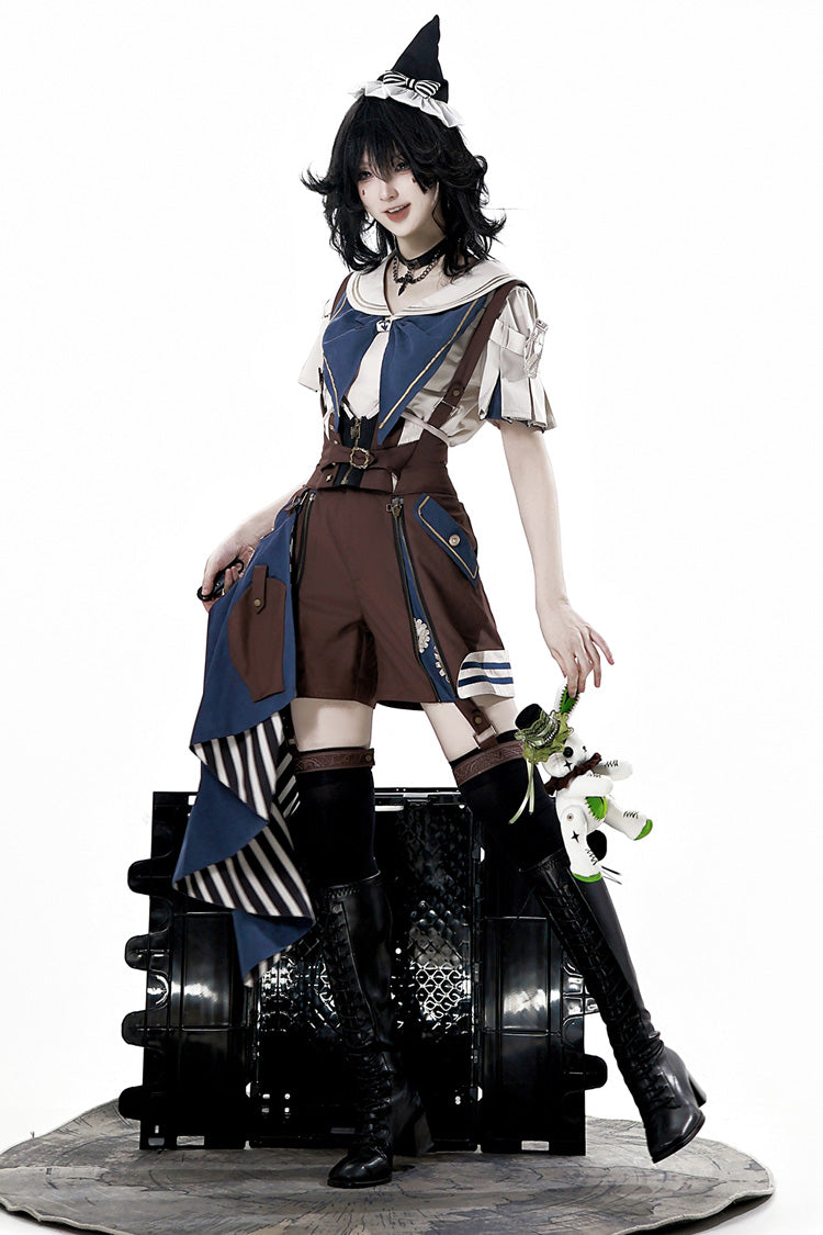 Brown [Inventor of Wonderful Equipment] Ouji Punk Cool Lolita Bib Shorts - Brown - 1
