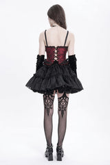 Red Sleeveless Ruffle Embroidery Lace-Up Women's Gothic Tank Top - Product - 14