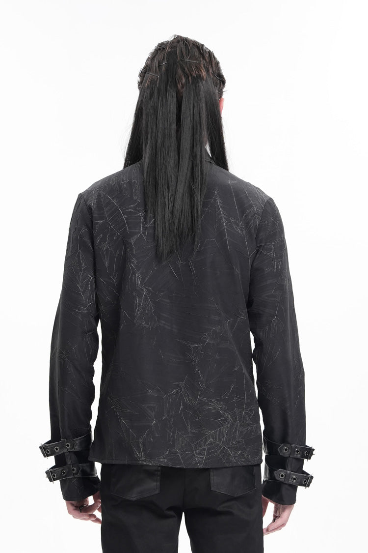 Black Lapel Collar Long Sleeves Buckle Chain Men's Gothic Blouse - Product - 5
