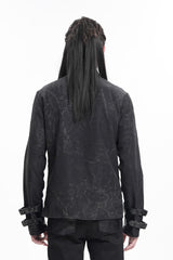 Black Lapel Collar Long Sleeves Buckle Chain Men's Gothic Blouse - Product - 5