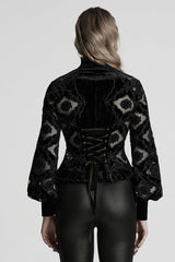 Black Long Sleeves Ruffle Floral Embroidery Women's Gothic Blouse - Product - 3