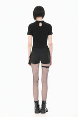 Black Short Sleeves Cut-Out Spider Cobweb Sheer Mesh Women's Gothic Top - Product - 12