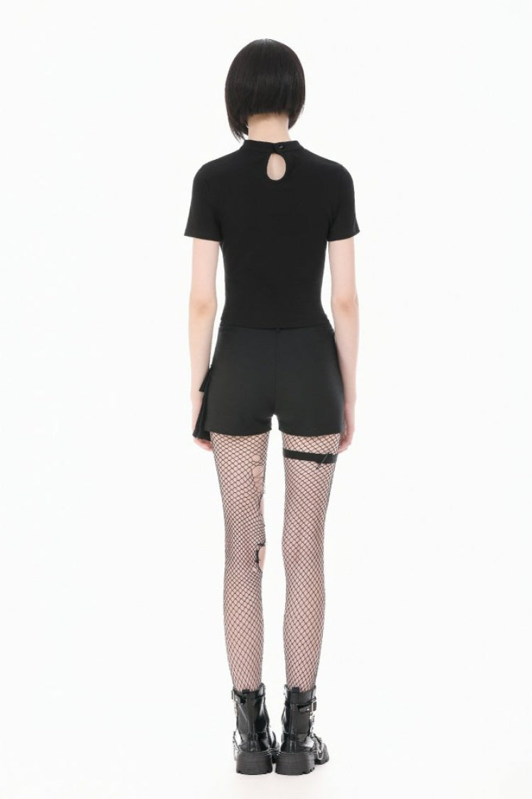Black Short Sleeves Cut-Out Spider Cobweb Sheer Mesh Women's Gothic Top - Product - 12