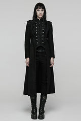 Black Stand Collar Long Sleeves Jacquard Zipper Double-Breasted Women's Punk Coat - Black - 1