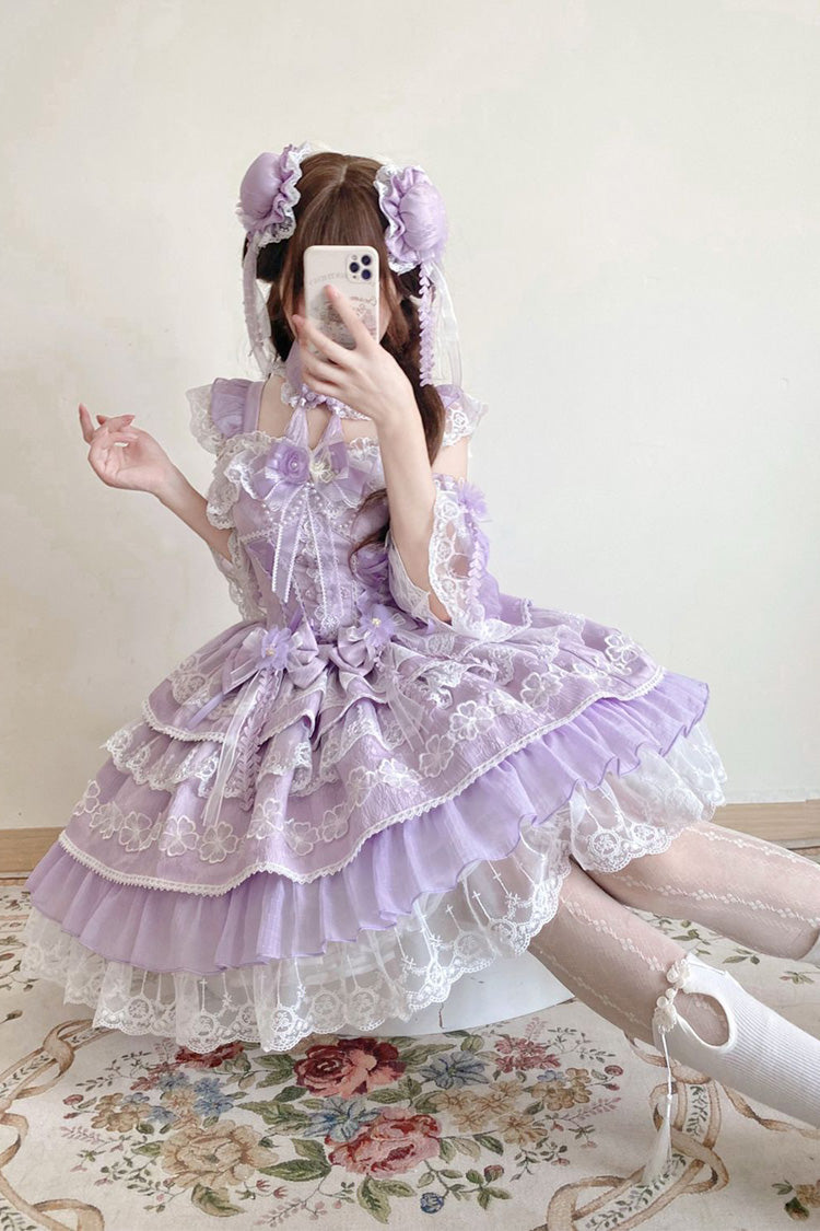 Purple [Rain of Peaches] Sleeveless Multi-Layered Bowknot Lace Sweet Chinese Style Lolita Jsk Dress - Product - 4