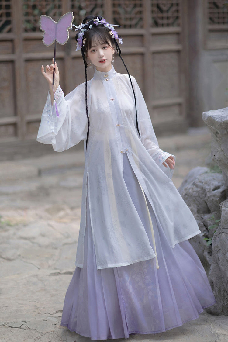 Purple Long Sleeves High Waisted Embroidery Sweet Chinese Style Hanfu Dress Full Set - Product - 5