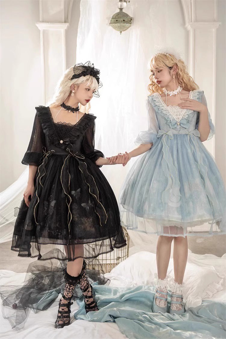 Planet Butterfly Print Bowknot Classic Gothic Lolita Dress 2 Colors - Product - 23