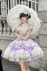Purple [Dreaming Butterfly] Multi-Layered Jacquard Ruffle Bowknot Lace Sweet Princess Lolita Jsk Dress - Product - 8
