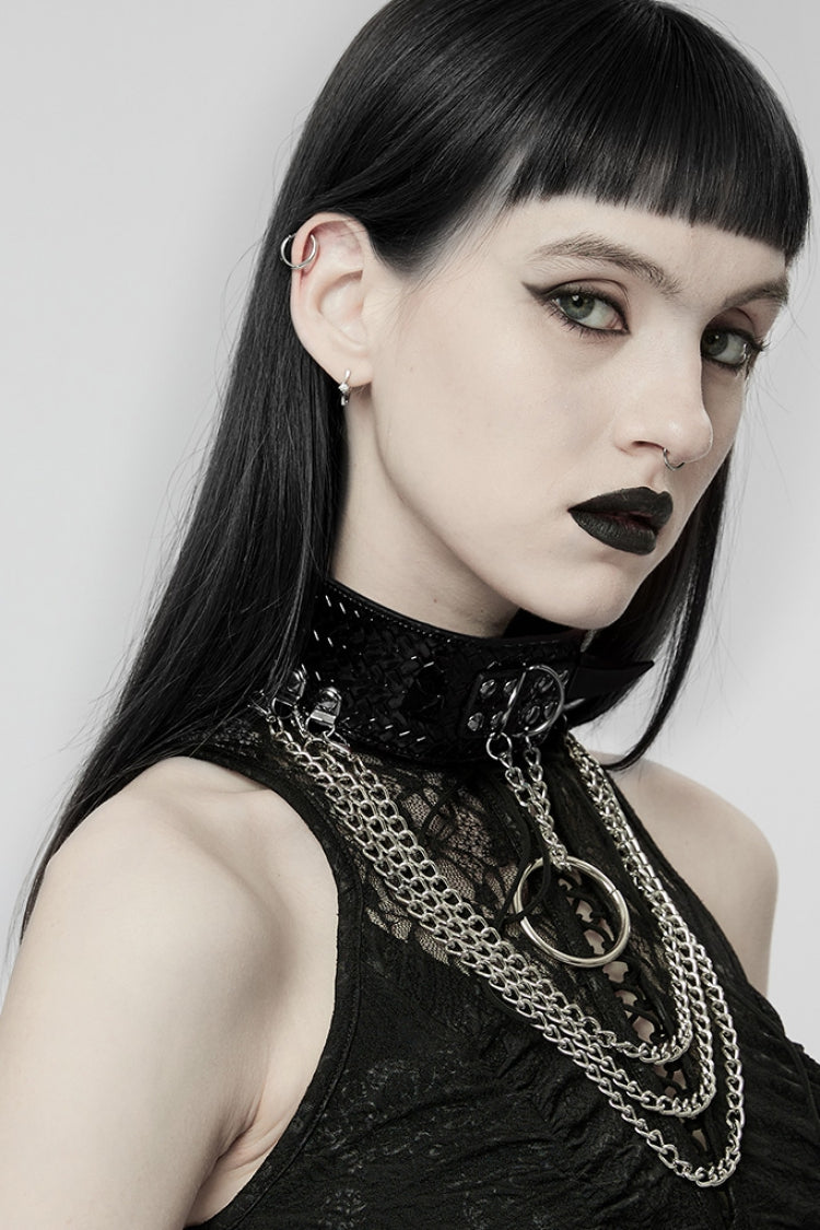 Snakeskin Faux Leather Metal Rivets Women's Steampunk Choker 2 Colors - Product - 3